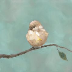 a painting of a bird sitting on a branch