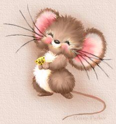 a card with a mouse holding a heart in it's paws and the words bonpar d'oeus