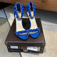 Brand New, Comes With Box And Dust Bags. Rare Hard To Find Color Elegant Blue Peep Toe Heels, Elegant Blue Open Heel Heels, Elegant Blue Block Heel Shoes, Elegant Blue Block Heels, Chic Blue Evening Heels, Luxury Blue Heels For Evening, Designer Blue Heels For Evening, Alaia Shoes, Stunning Heels