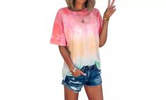 Up To 81% Off on Women Summer Casual Tie Dye S... | Groupon Goods Tutu En Tulle, Loose Tie, Tie Dye Tshirt, Tie Dye Tops, Summer Tie Dye, Loose Tees, Tie Dye Shorts, Tie And Dye, Tie Dye Shirt