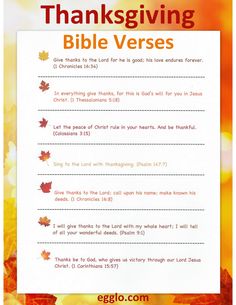 thanksgiving bible verses with autumn leaves on the bottom and an orange sky in the background