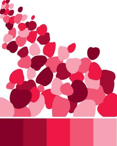 a red and pink background with hearts coming out of the top, on a white background