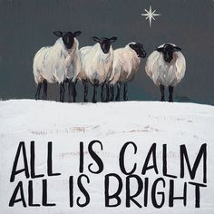 All is Calm All is Bright Poster Print by Michele Norman-VARPDXMN155 Image 1 Sheep Christmas Decorations, Folk Art Christmas Painting, Rustic Winter Art, Christmas Painted Canvas, Christmas Sheep Painting, All Is Calm All Is Bright, Christmas Windows Painted, Winter Paintings On Canvas Acrylics, Xmas Prints