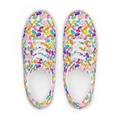 JellyBean Women's lace-up canvas shoes are custom-made upon ordering. We apply the print directly to the shoe fabric and then they are sewn together to create this colorful and fun shoe. You can't find this in any store! No closet is complete without a pair of sneakers. Step up your shoe game with these women's lace-up canvas shoes and rest assured that your outfit will be polished to perfection.  * 100% polyester canvas upper side * Ethylene-vinyl acetate (EVA) rubber outsole * Breathable linin Multicolor Low-top Cotton Sneakers, Trendy Multicolor Canvas Sneakers, Multicolor Cotton Low-top Sneakers, Canvas Shoes With Laces And Round Toe, Fabric Canvas Shoes With Round Toe And Laces, Fabric Canvas Shoes With Laces And Round Toe, Multicolor Lace-up Canvas Sneakers, Multicolor Canvas Sneakers With Round Toe, Summer Multicolor Lace-up Canvas Shoes