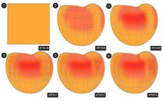 four different views of an orange heart with the same color as it appears to be