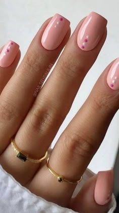 Bright Summer Biab Nails, Back To Work Nails, Pink No Chip Nails, Nails Dots Designs, Nail Designs Dots, Nails With Dots Simple, Short Biab Nail Designs, Nails No Chip, Gel X Ideas