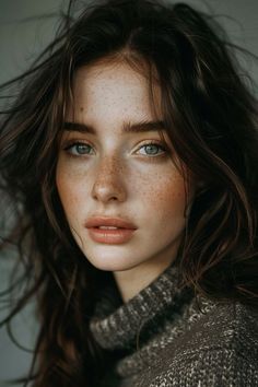 Brown Hair Blue Eyes Girl, Brown Hair And Freckles, Best Hair Colour, Brown Haired Girl, Girl With Blue Eyes, Dark Hair Blue Eyes, Hair Colour Ideas, Woman With Blue Eyes, Brown Hair Green Eyes