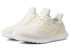 adidas Running Ultraboost 5.0 - Men's Shoes : Chalk White/Chalk White/White : The primary materials that compose this product contain a minimum of 20 percent recycled content. Featuring a colorblock design, the adidas Running Ultraboost 5.0 Running Shoes are perfect for your everyday runs. adidas PRIMEKNIT textile upper. BOOST midsole. Gusseted tongue for protection against dirt and dust. Lace-up closure. Pull-on style. Stretchweb outsole with Continental rubber. Imported. Measurements: Weight: White Nylon Running Shoes For Sports, White Adidas Running Shoes With Mesh Material, White Adidas Mesh Running Shoes, Adidas White Mesh Running Shoes, White Mesh Adidas Running Shoes, White Sporty Nylon Running Shoes, White Nylon Sporty Running Shoes, Adidas Mesh Running Shoes In Athleisure Style, Adidas Mesh Running Shoes Athleisure