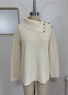 "vintage Ralph Lauren cotton sweater button turtle neck which opens silver snowflakes buttons  size: M measures  total length: 24.5\" shoulder: 16\" across chest: 22\" arm: 23\" 100% cotton care: dry clean or machine wash" Cable Knit Sweater Cardigan, Turtle Neck Sweater, Womens Sweaters, Silver Snowflakes, Chunky Wool, Vintage Ralph Lauren, Rayon Dress, Knit Sweater Cardigan, Cotton Knit