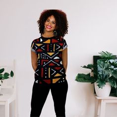 This new Bogolan Print Women T-shirt features a relaxed fit for Women. T-shirt is durable, breathable and soft. Product Features Please Compare your Measurements To our Size Chart This T-shirt is Designed for fashionable women. Made from 5.47 Oz. 100% polyester. Double-needle hemmed sleeves and bottom. Vivid print that will never fade after washing Soft, lightweight and quick drying. Delivery Time This item will be processed within 3-7 business days (Excluding Weekends and Holidays). Once produc African Print Shirt, Leggings And Heels, African Print Dresses, Dyeing Techniques, Print Dresses, African Wedding, Maxi Skirts, Women T Shirts, Mixing Prints