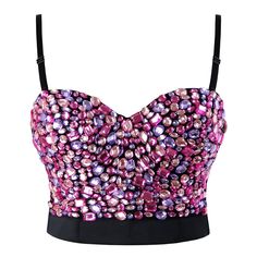 PRICES MAY VARY. Please check our size chart on the each color's left size pictures, instead of amazon size chart; This bustier bra design smaller than general size, so please choose the size one or two size up. B Cup Size; Rhinestone bustier with underwire padded bra for support, adjustable and detachable shoulder spaghetti straps, 7 plastic boning for fixed bra shape, 4 rows hook and eye closure at back. Non-slippery plastic stripes on the inner side to prevent fall down. Sparkling rhinestone Rhinestone Bustier, Party Bra, Top Straps, Party Blouse, Pink Jewels, Nightclub Party, Bralette Crop Top, Mermaid Costume, B Cup