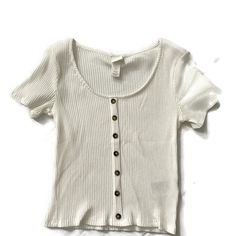 Ribbed White/Cream Top! Never Worn White Buttoned Top For Everyday Wear, Cream Everyday Top With Button Closure, Everyday Cream Top With Button Closure, Cream Top With Button Closure For Everyday, Casual Cream Top With Buttons, Casual Cream Buttoned Top, Trendy Cream Tops With Buttons, Trendy H&m Tops With Buttons, Trendy H&m Tops With Button Closure