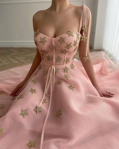 Gown - Teuta Matoshi Duriqi Teuta Matoshi Dresses, Matoshi Dress, Starry Dress, Teuta Matoshi, Velvet Belt, Whimsical Dress, Romantic Lace, Pink Midi Dress, Tulle Fabric