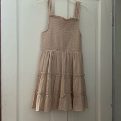 Nwt, Beige Summer Dress, Size Small Beige Mini Dress With Smocked Back For Day Out, Beige Smocked Back Sundress, Casual Beige Sleeveless Dress With Ruffles, Spring Beige Mini Dress With Smocked Back, Beige Sundress With Smocked Back For Spring, Beige Dress With Smocked Back For Spring, Beige Dresses With Smocked Back For Spring, Beige Cotton Dresses With Smocked Back, Casual Beige Mini Dress With Smocked Back