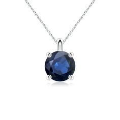 Solitaire Round Blue Sapphire Classic Pendant Blue Sapphire, Platinum, Sapphire, White Gold, Pendant, Blue