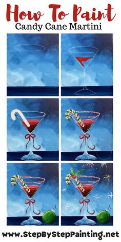 how to paint candy cane martini with step by step painting instructions for kids and adults