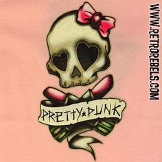 a skull with a bow on its head and the words prettypunk written across it