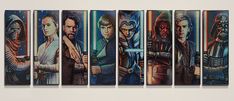 the star wars characters are depicted in this wall art piece, which is painted on canvases