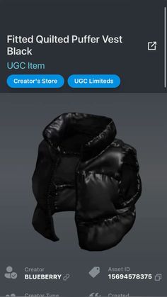 a black puffer vest is shown on the app