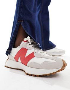 New Balance 327 sneakers in white with red detail | ASOS Sporty New Balance Sneakers With Red Sole, New Balance 327, Aesthetic Clothes, New Balance, Asos, Free Delivery, Sneakers, Red, White