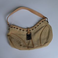 "Sergio Rossi suede shoulder bag with leather trim and laced detailing, and silver hardware. Condition: there are some dark spots throughout the bag which is reflected in the price  Composition: suede leather Height: 8\" Length: 12.5\" Depth: 3\" Strap drop: 9\"" Tan Shoulder Bag, Beige Bag, Tweed Mini Skirt, Leather Mini Dress, Satchel Purse, Sergio Rossi, Aesthetic Fashion, Cute Casual Outfits, Leather Trim