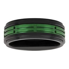 a black and green ring with two rows of lines on the inside, in front of a white background