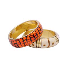 "Win-Win deal - a value set of two gorgeous handmade organic bone art bangles - mosaic orange & natural smoked white in the price of one bangle with complimentary pure cotton gift bag packing and individual box for safe shipping. HAND-CRAFTED WITH CARE:  Individually hand-crafted with love and care by our master artisans. One of its kind. We take utmost care to create these jewelry pieces with perfection. Since they are purely handmade, they may have slight variations, which is the natural outco Orange Bangle Bracelet For Gift, Orange Bangle Bracelets As A Gift, Hand Painted Gold Bracelets For Gift, Gold Hand Painted Bracelets For Gift, Gold Hand Painted Bracelets As Gift, Adjustable Orange Bangle For Gift, Adjustable Orange Bangle As Gift, Hand Painted Bangle Jewelry Gift, Bohemian Orange Bangle For Gifting