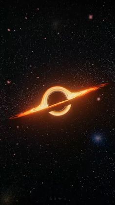 a black hole in the sky with an orange ring on it's side, surrounded by stars