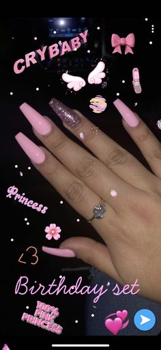 nails coffin baddie glitter zaunus87 ombre gates unghie 18th Birthday Nails Ideas, Acrylic Nails Glitter, Pink Nails With Glitter, My 18th Birthday, French Pedicure, Unghie Nail Art, Glitter Nails Acrylic, Baddie Nails, Nagel Tips