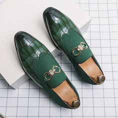 Category:Loafers  Slip-Ons; Upper Materials:PU; Season:Fall,Spring; Gender:Men's; Size Suggestion:ONE-SIZE fits S to M, please refer to the Size Chart below.; Toe Shape:Round Toe; Style:Business,Casual; Outsole Materials:TPU (Thermoplastic Polyurethane),TPR (Thermoplastic Rubber); Occasion:Office  Career,Daily; Closure Type:Loafer; Function:Breathable,Comfortable; Pattern:Color Block; Listing Date:06/20/2023; Foot Length:; Size chart date source:Provided by Supplier.; US Size:; UK Size:14.5; EU Green Loafers Men, Green Loafers, Loafers Men Casual, Autumn Green, Buckle Loafers, Loafers Online, Fashion Business Casual, Genuine Leather Shoes, Pointed Toe Shoes