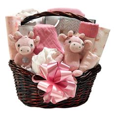 a basket filled with baby items on top of a table