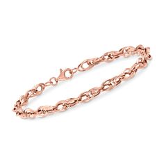 Ross-Simons - 14kt Rose Gold Double-Oval Link Bracelet. 8". A classic choice refreshed with an on-trend tone. Handcrafted in blush-hued 14kt rose gold, double-oval links wrap the wrist for a feminine statement. Lobster clasp, 14kt rose gold double-oval link bracelet. Rose Gold Bracelet For Women, Top Selling Jewelry, Gold Bracelet For Women, Italian Jewelry, Fine Jewelery, Fine Jewelry Bracelets, Rose Gold Bracelet, Yellow Gold Chain, Fine Jewels