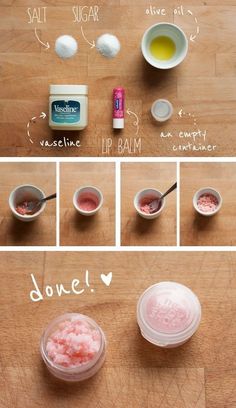 diy lip scrub Lipstick Tricks, Lip Peeling, Easy Diy Scrub, Diy Lip Scrub, Make Up Diy, Apply Lipstick, Lip Balm Containers, Lip Scrub Diy, Makeup Tip