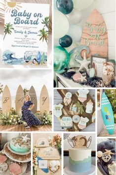 a collage of photos with baby on board theme