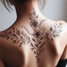 Tattoo Back Tattoo Feminine, Dainty Spine Tattoos, Dainty Spine Tattoos For Women, Melanie Tattoo, Tree Back Tattoo, Elegant Spine Tattoos For Women, Elegant Spine Tattoos, Tree Tattoo Back, Pictures Of Tattoos