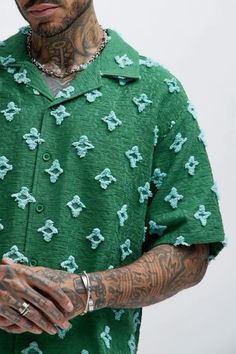 Green Printed Button-up Shirt, Green Hawaiian Button-up Shirt, Graphic Print Button-up Streetwear Outerwear, Printed Button-up Camp Shirt For Streetwear, Cotton Button-up Short Sleeve Streetwear Shirt, Harry Potter Films, Korean Dress, Mens Accessories Fashion