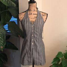 Nwot Love Tree Women Romper Halter Striped Buttons Backless Summer Playsuit. Excellent Condition No Rips No Tears No Stains. Size M. #550 Striped Fitted Jumpsuits And Rompers For Day Out, Sleeveless Tie-back Halter Sundress, Summer V-neck Jumpsuits And Rompers With Tie Back, V-neck Halter Sundress With Tie Back, Cotton V-neck Jumpsuits And Rompers With Pockets, Tree Pants, Women Romper, Cheap Striped V-neck Jumpsuits And Rompers, Tree Woman