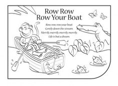 an image of row row your boat coloring page with cartoon characters on the front and back