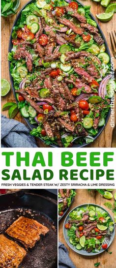 thai beef salad recipe with fresh veggies and sliced meat