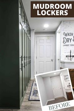 the before and after of a mudroom locker