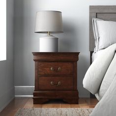 Charlton Home Fahim 2 - Drawer Nightstand in Cherry & Reviews | Wayfair 5 Piece Bedroom Set, Sleigh Bedroom Set, Lined Drawers, Cherry Brown, Drawer Glides, Studio Table, Louis Philippe, Mirrored Nightstand, 2 Drawer Nightstand