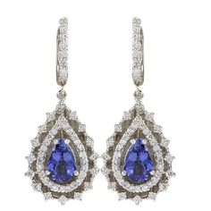 5.27 Carat Natural Tanzanite 14K White Gold Diamond Earrings - Fashion Strada Luxury Tanzanite Earrings For Women, Luxury Blue Tanzanite Earrings, White Gold Diamond Earrings, Tanzanite Jewelry, Gold Luxury, Blue Tanzanite, Gold Diamond Earrings, Natural Tanzanite, Lovely Earrings