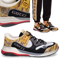 Designer: Gucci Condition: Authentic And Brand New Style Name / Number: 592345 1lh10 7665 Material: Leather / Mix Of Fabric, Suede, Mesh Upper, Rubber Sole. Terry Cloth Lining. Unique Features: Gucci's Highly Regarded Craftsmanship And Attention To Detail Are Seen In These Ultrapace Sneakers That Feature A Mix Of Tejus Lizard Embossed Pattern Leather, Suede, Reflective Fabric And Mesh Trims. Round Toe, Side Logo Detail, Logo Patch At The Tongue, Lace-Up Front Fastening And Rubber Sole. Color: Mu Yellow Logo Print Sneakers For Streetwear, Gucci Yellow Sneakers For Streetwear, Gucci Yellow Streetwear Sneakers, Yellow Gucci Sneakers For Streetwear, Yellow Sneakers With Logo For Streetwear, Yellow Logo Sneakers For Streetwear, Yellow Gucci Sneakers With Branded Insole, Gucci Yellow Sneakers With Round Toe, Gucci Yellow Low-top Sneakers