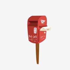 an illustration of a red mailbox with the word post code on it's side