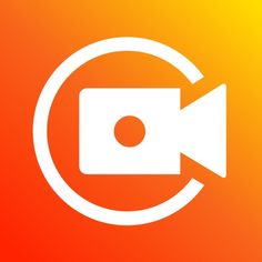 an orange and yellow background with a white camera in the center that has a circular arrow pointing to it