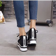 Department Name: Adult Closure Type: Lace-Up Heel Height: Med (3cm-5cm) Insole Material: PU Season: Spring/Autumn Fit: Fits true to size, take your normal size Model Number: HFD7445 Lining Material: Cotton Fabric Upper Material: Mesh (Air mesh) Pattern Type: Solid Fashion Element: Embroider size: 35, 36, 37, 38, 39, color: black,white season: spring, autumn Gender: Adult, Women, Woman, Lady, Ladies,Female platform: 4.5cm Trendy Black Flat Sneakers, Black Spring Wedge Sneakers With Round Toe, Black Platform Wedge Sneakers For Spring, Trendy Black Wedge Sneakers With Round Toe, Casual Black Wedge Sneakers For Streetwear, Black Lace-up Wedge Sneakers, Black Slip-on Casual Wedge Sneakers, Black Casual Wedge Sneakers, Casual Black Wedge Sneakers