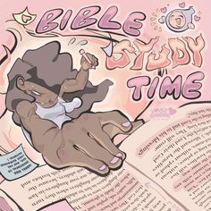 the bible story time poster is shown with an image of a baby in it's arms