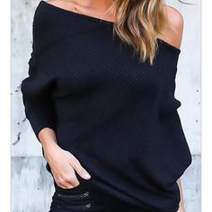 Brand New. Very Stretchy. Shirt Like Material. Comes In Tight Around Lower Arm And Around Waist And Looser Every Where Else Casual Long Sleeve Tops For Night Out, Crew Neck Top For Night Out In Fall, Fall Crew Neck Top For Night Out, Black Tops For Fall Night Out, Black Tops For Night Out In Fall, Casual Fall Top For Night Out, Casual Crew Neck Tops For Night Out, Casual Stretch Sweater For Night Out, Black Casual Tops For Fall