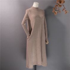 Stunning Sweater Dress With Pockets Soft And Gentle Fabric For A Super Comfortable Wear Long Casual Beige Sweater Dress, Casual Long Beige Sweater Dress, Casual Beige Knee-length Sweater, Long Beige Sweater Dress For Fall, Long Beige Ribbed Sweater Dress, Long Ribbed Beige Sweater Dress, Neutral Long Sleeve Sweater Dress, Beige Knit Sweater Dress For Work, Red Dress Sleeves