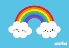 two clouds with rainbows and the word antta on it in front of a blue background